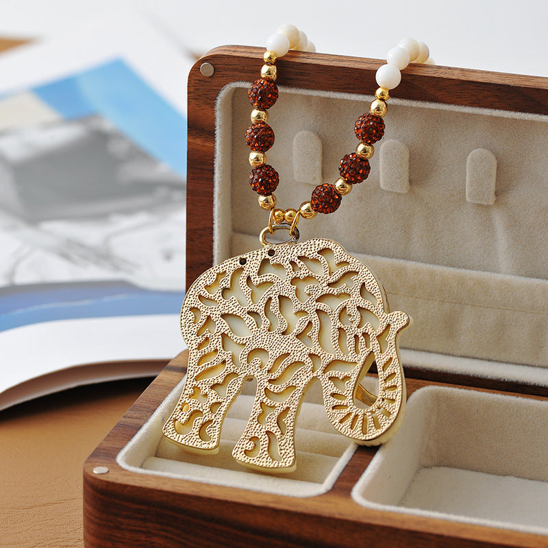 European and American Style Jewelry Personality Ethnic Style Shiny Colorful Diamond Ball Resin Elephant Shape Long Necklace for Women