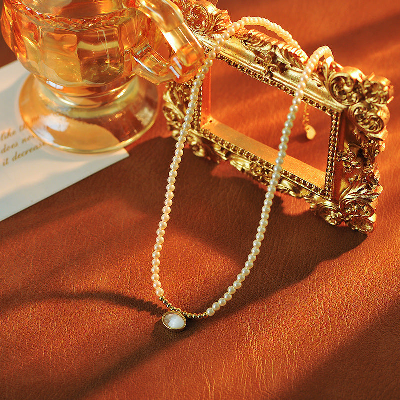 Korean Version Xiaomi Pearl Necklace New Cat's Eye Stone Pendant Light Luxury Niche Autumn Winter Accessory One Piece