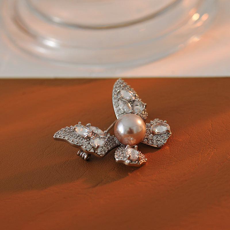 Autumn and Winter Must-Have Fashion Exquisite High-End New Manta Rose Pink Purple Pearl Butterfly Pendant Necklace Bracelet Earrings