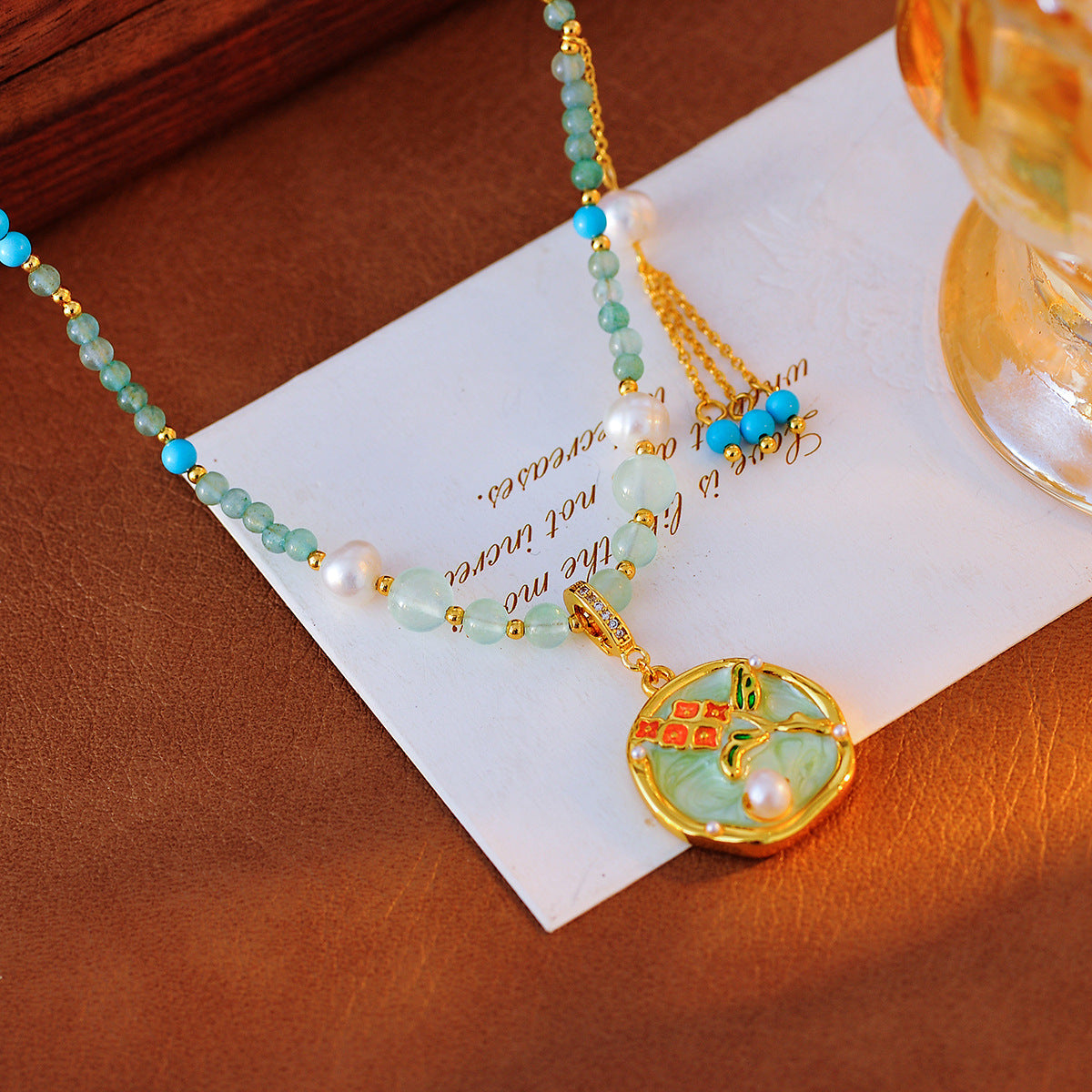 New Chinese Style 2025 Retro Glaze Flower Pearl Pendant Necklace High-End Niche Design Choker