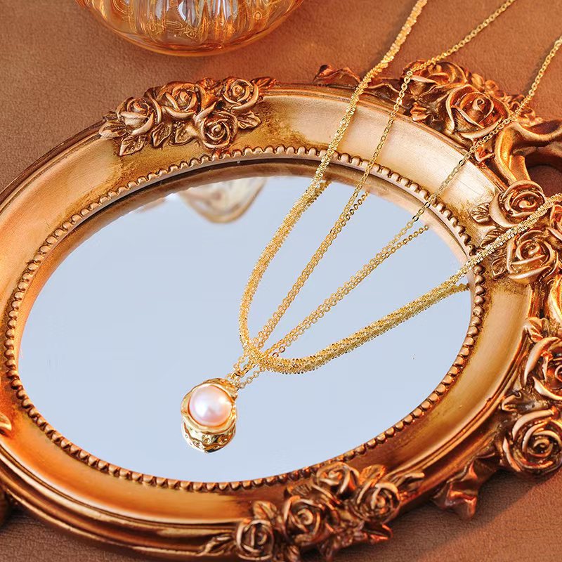 European and American Cross-Border Vintage 18K Gold-Plated Baroque Irregular Pearl Pendant Necklace