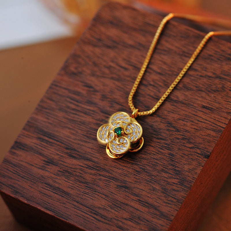 South Korea Namdaemun New Luxury Niche Four-Leaf Clover Pendant Inlaid with Zirconia Luxury Necklace A10270