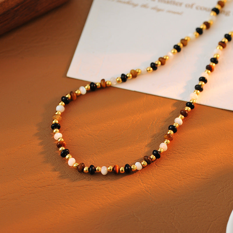 Hot-Selling Beaded Tiger Eye White Agate Pearl Necklace High-End Vintage Collarbone Chain Fashionable Light Luxury Elegant Jewelry