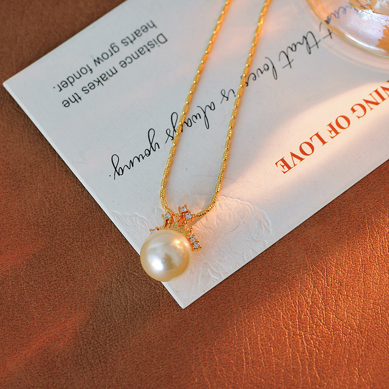 Dream Castle Princess Necklace French Court Style Shijia Pearl Collarbone Chain 18K Gold Plated Pearl Earrings Set for Women