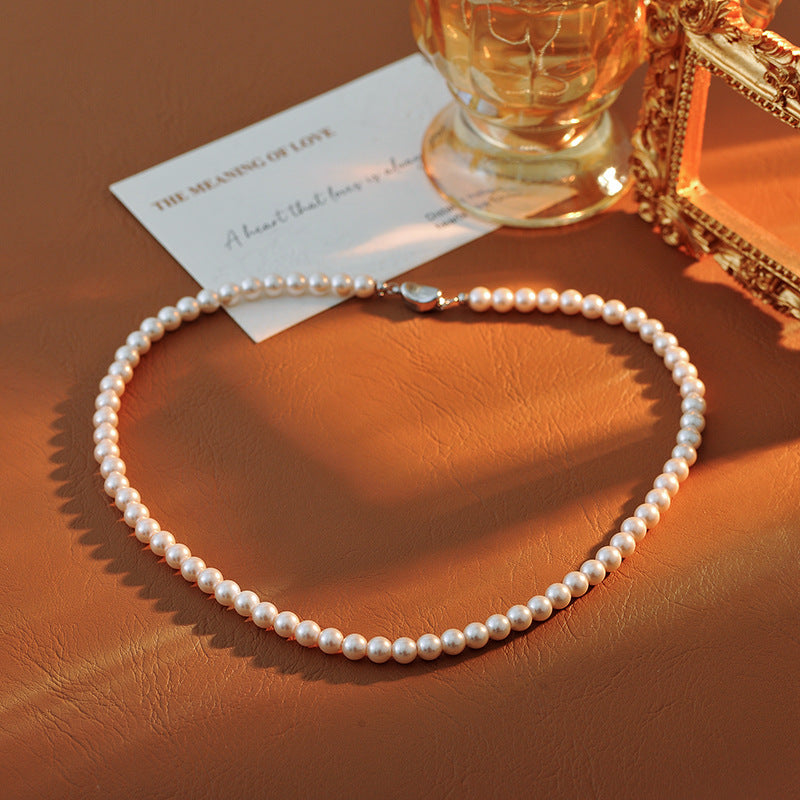 Imported Austrian Swarovski Round Strong Light Xiaomi Pearl Necklace for Women with Yuanbao Clasp Clavicle Chain Trendy Light Luxury