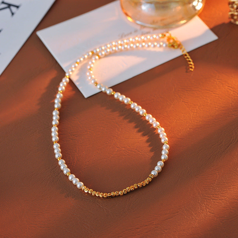 Yang Chaoyue Same Style Necklace Gold Bean Splicing Pearl Choker Design Sense Simple Circle Niche New Year Clavicle Chain