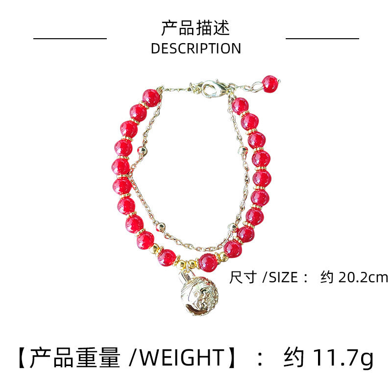 New Chinese Style Red Agate Double Layer Bell Bracelet for Women, Unique Design, Best Friend Layered Bracelet