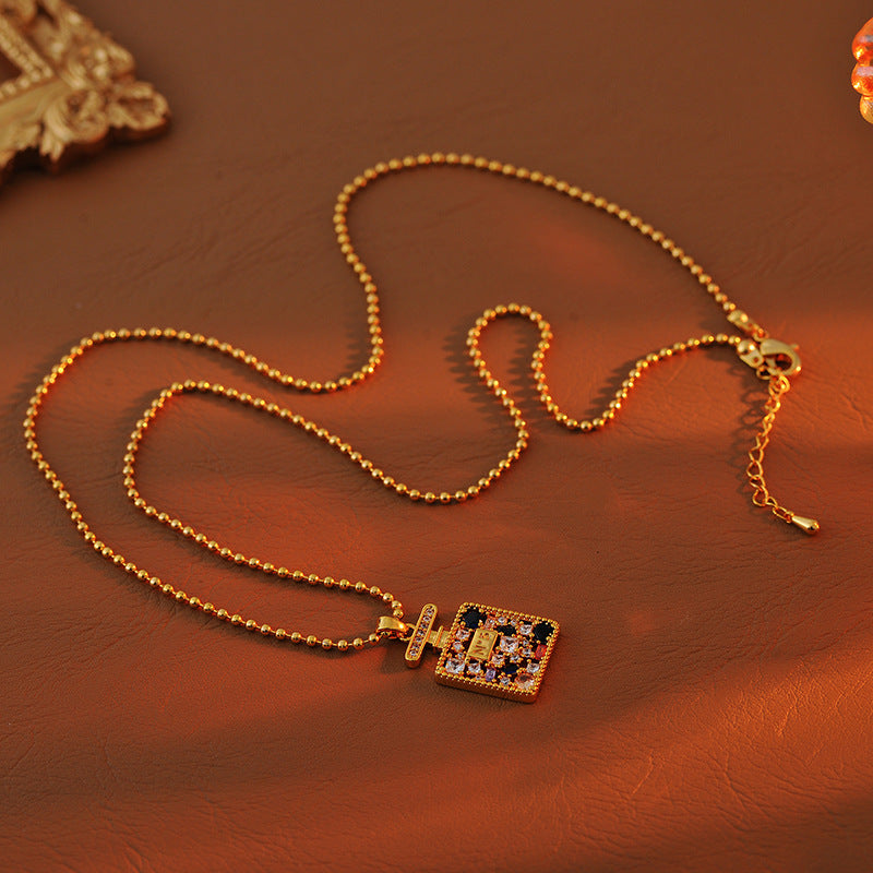 Korean Style Light Luxury Colorful Zircon No. 5 Square Earrings Necklace Versatile High-End Fashion Necklace Pendant