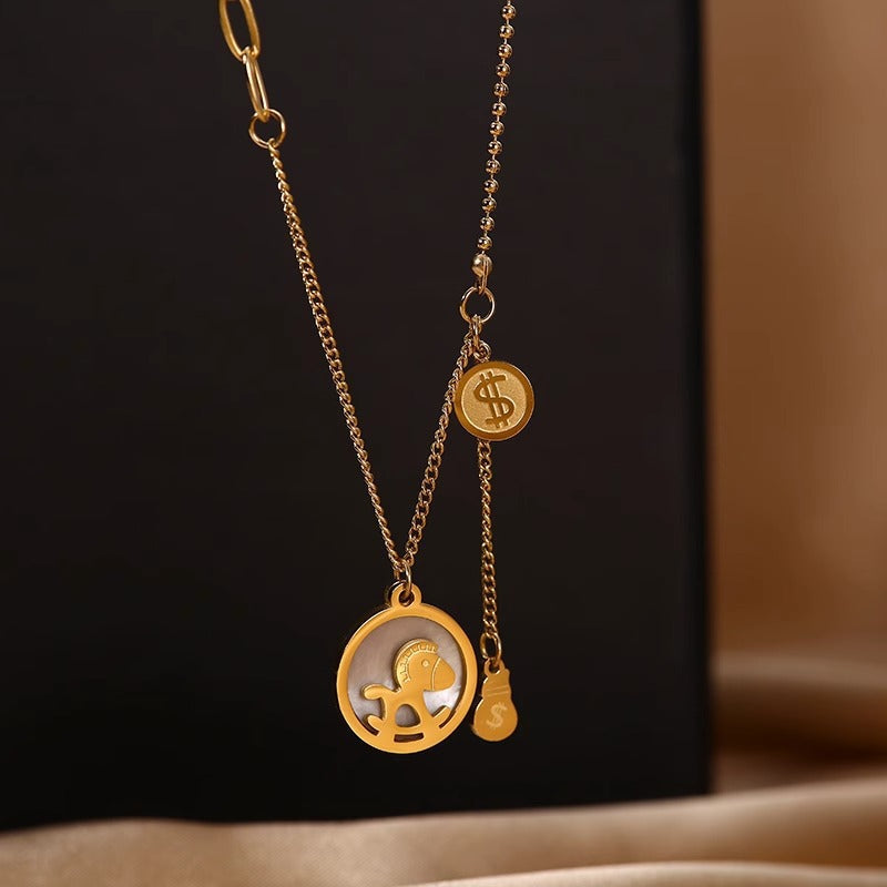 Instant Wealth Titanium Steel Non-Fading Necklace Design Sense Gold 2025 Wealth Attraction Pendant Ins Niche Collarbone Chain