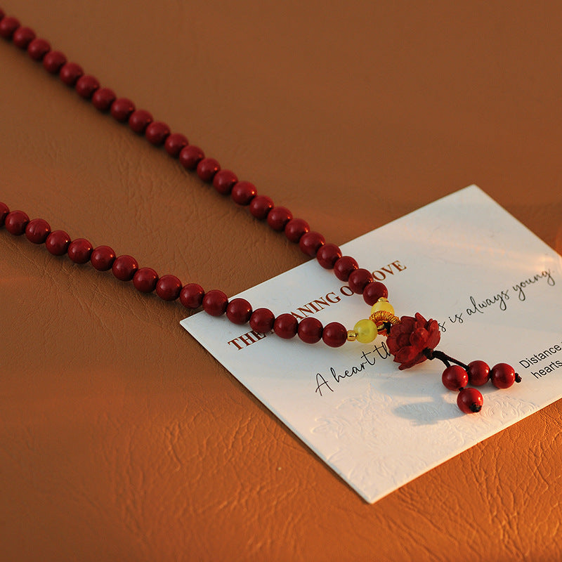 Cinnabar Bracelet for Women, Light Luxury, Niche, Exquisite, Double Circle Cinnabar Lotus Pendant Bracelet, Gift for Girlfriend or Best Friend