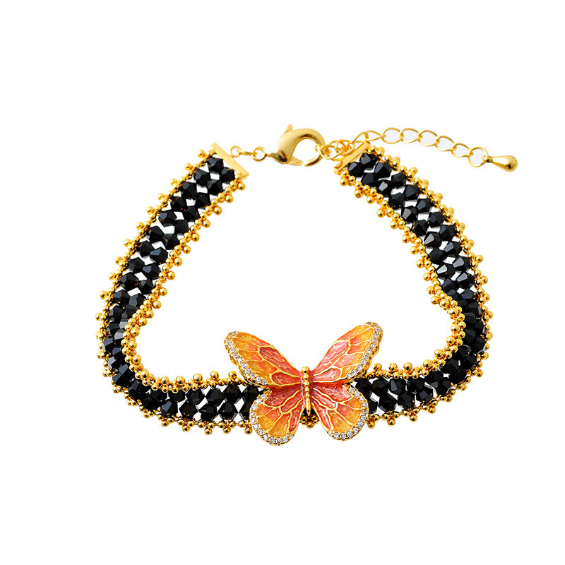 Korean Style Internet Celebrity Necklace Women's Short Clavicle Chain Choker Lace Hollow Woven Crystal Butterfly Neck Chain Jewelry