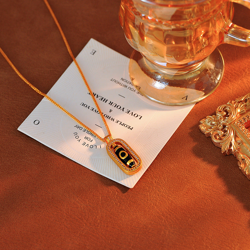 Gold Store Same Style Nine-Eyed Dzi Bead Gold Color Pendant Imitation Sand Gold Linlang Three-Eyed Dzi Bead Necklace Rotatable Pendant