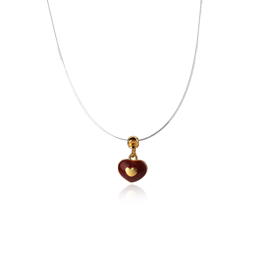 Red Glazed Heart Fishing Line Necklace, Light Luxury Elegant Versatile Fashion Jewelry
