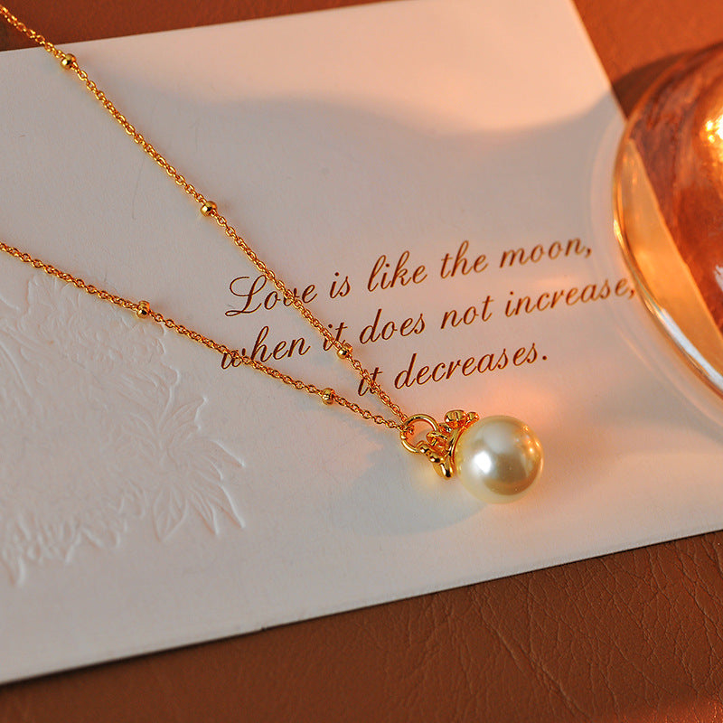 Light Luxury Fashion French Zircon Flower Pearl Necklace for Women, Niche Design, Elegant and High-end Jewelry