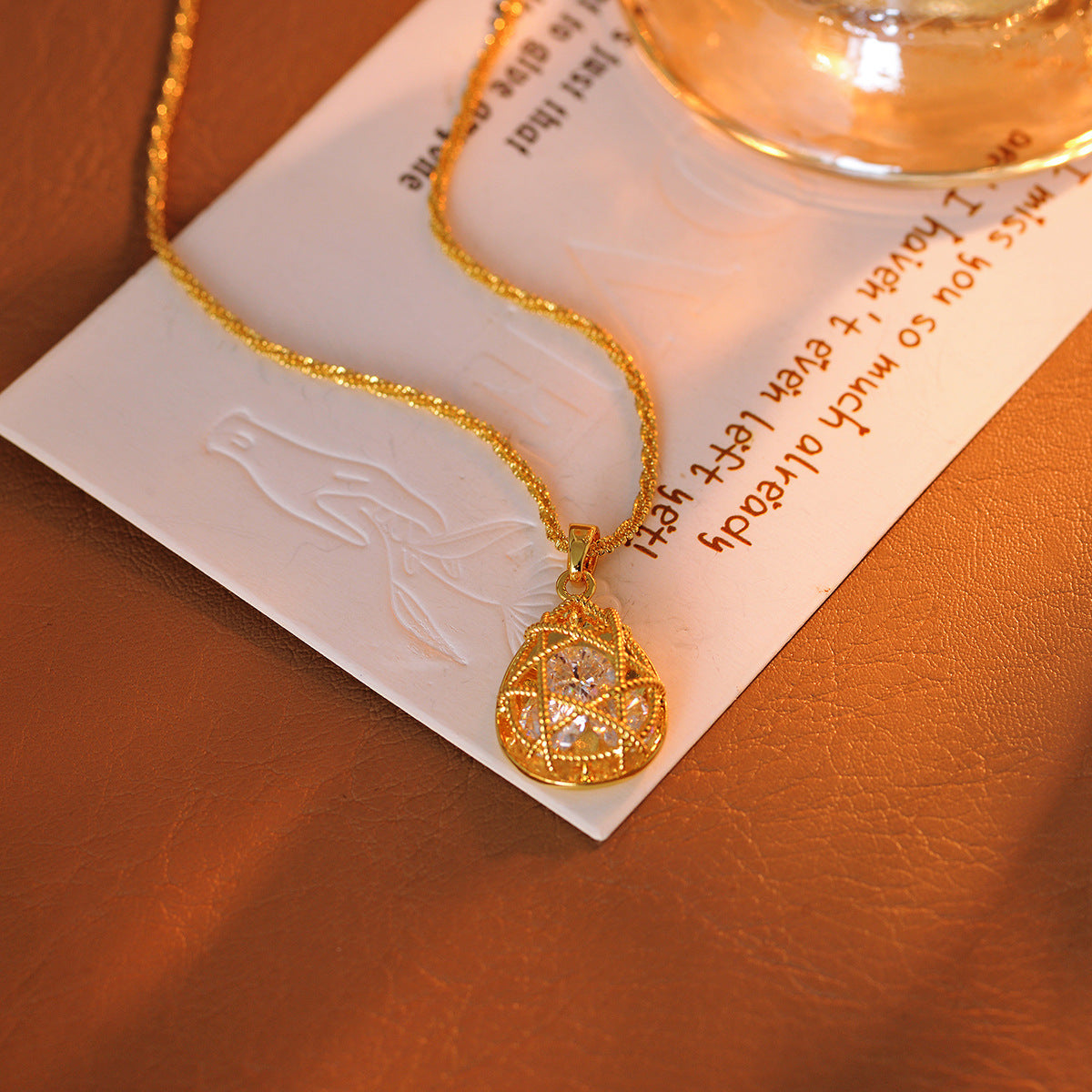 Real Gold Plated Vietnamese Sand Gold Necklace Heart Leaf Flower Pendant Collarbone Chain Jewelry