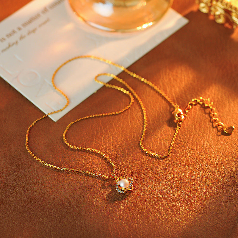 Design Sense Hollow Pearl Pendant Necklace for Women New Hot-Selling Light Luxury Choker Niche Collarbone Chain Accessories