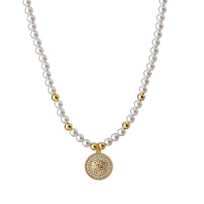 Light Luxury High-End Sweater Necklace Lion Pearl Pendant Women 2025 New Hot-Selling Choker Autumn Winter Accessories Versatile