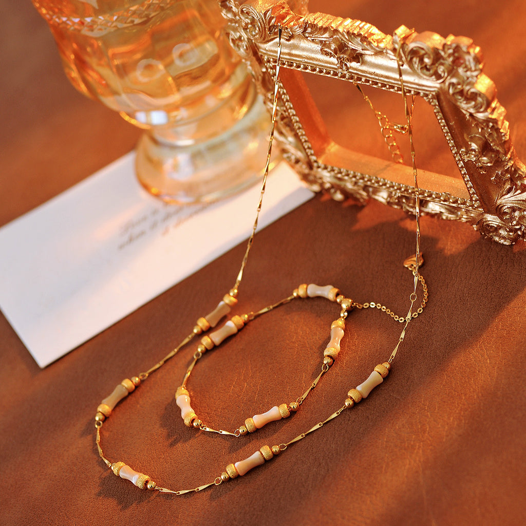 Vintage Layered Natural Stone Necklace Light Luxury Niche Collarbone Chain Elegant High-end Bracelet Women's Jewelry