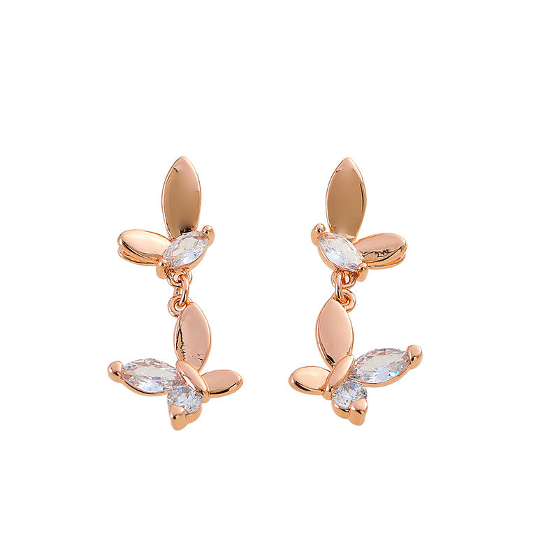 New Fashionable Light Luxury Elegant Fresh Sweet Zircon Inlaid Butterfly Shape Niche Women's Earrings