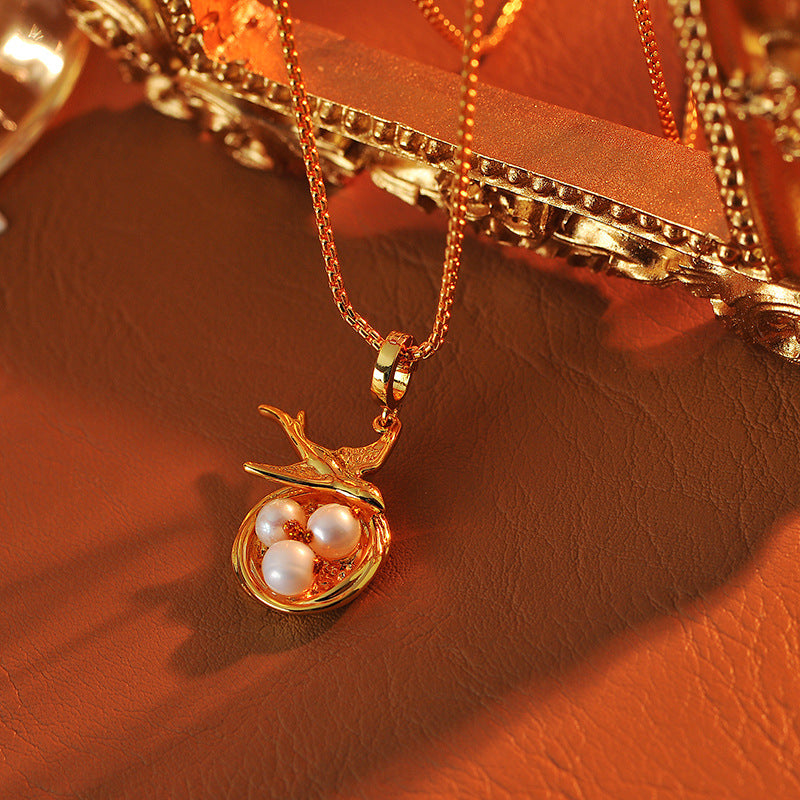 New Chinese Style Pendant Necklace for Women Natural Freshwater Baroque Pearl Vintage Light Luxury Niche Universal Clasp Collarbone Chain