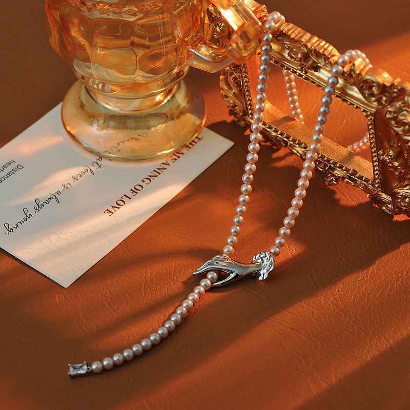 French Style Manta Rose Purple Pearl Necklace for Women, Light Luxury High-end Collarbone Chain, Starry Sky Choker, Autumn Winter New Style