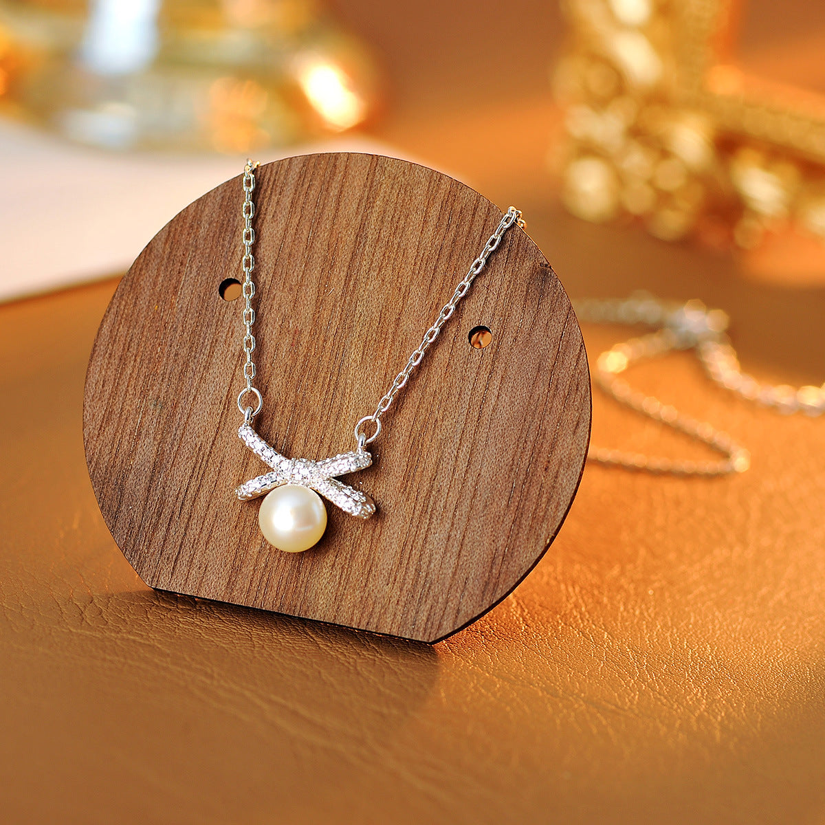 Sweet Full Diamond Bowknot Pearl Necklace for Women, Exquisite Versatile Stylish Collarbone Chain Necklace Jewelry