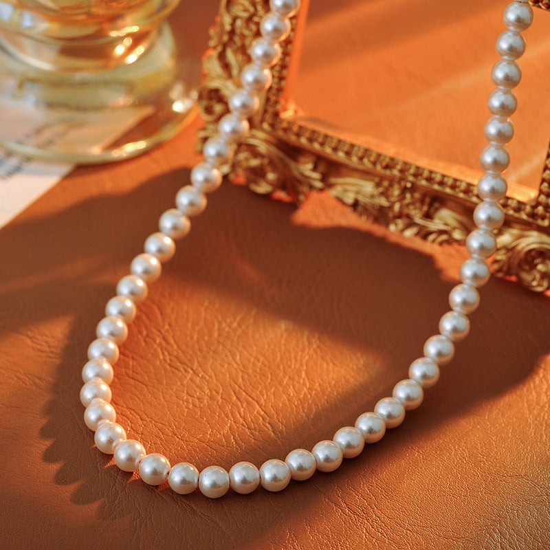 Imported Austrian Swarovski Round Strong Light Xiaomi Pearl Necklace for Women with Yuanbao Clasp Clavicle Chain Trendy Light Luxury