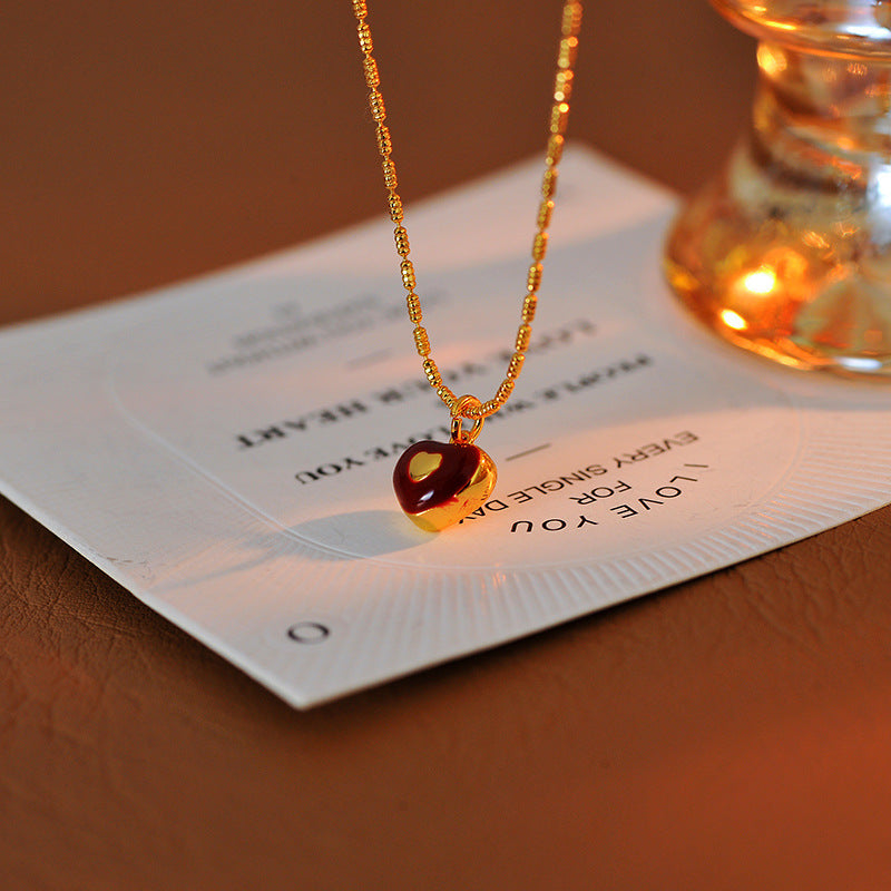 2025 New Red Glaze Heart Necklace Light Luxury Elegant Versatile Fashion Jewelry for Women