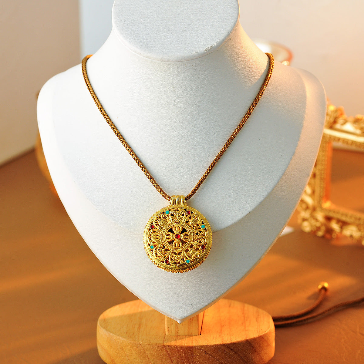 Traditional Hollow Filigree Enamel Eight Treasures Compass Pendant Braided Necklace for Women New Chinese Style High-end Feel