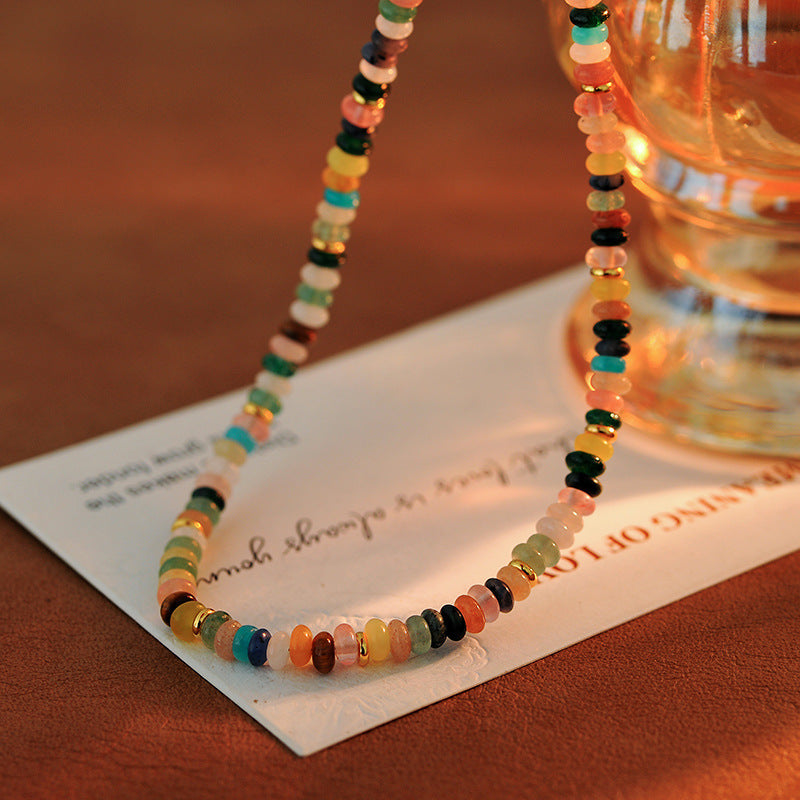 Secret Garden Rainbow Natural Beaded Stone Necklace for Women New Colorful Dopamine Light Luxury Niche Choker
