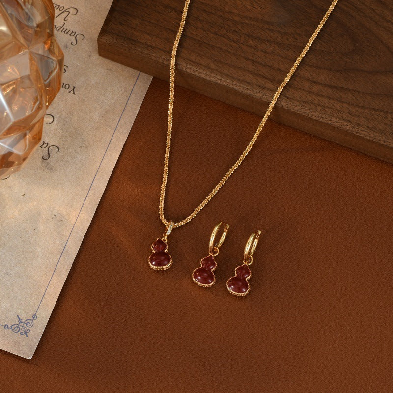 Red Fritillary Double-Sided Gourd Pendant Necklace Women's Accessories Sweater Chain Light Luxury High-End Autumn Winter Collarbone Chain Jewelry