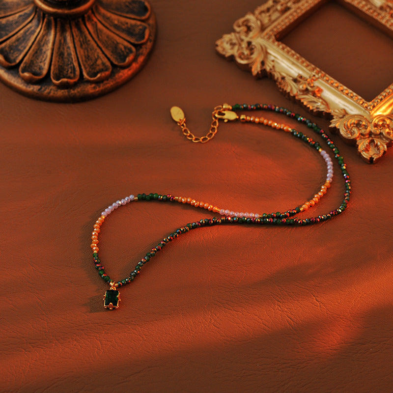 New Simple Colorful Zircon Handmade Beaded Necklace for Women Versatile Elegant Shiny Rainbow Collarbone Chain