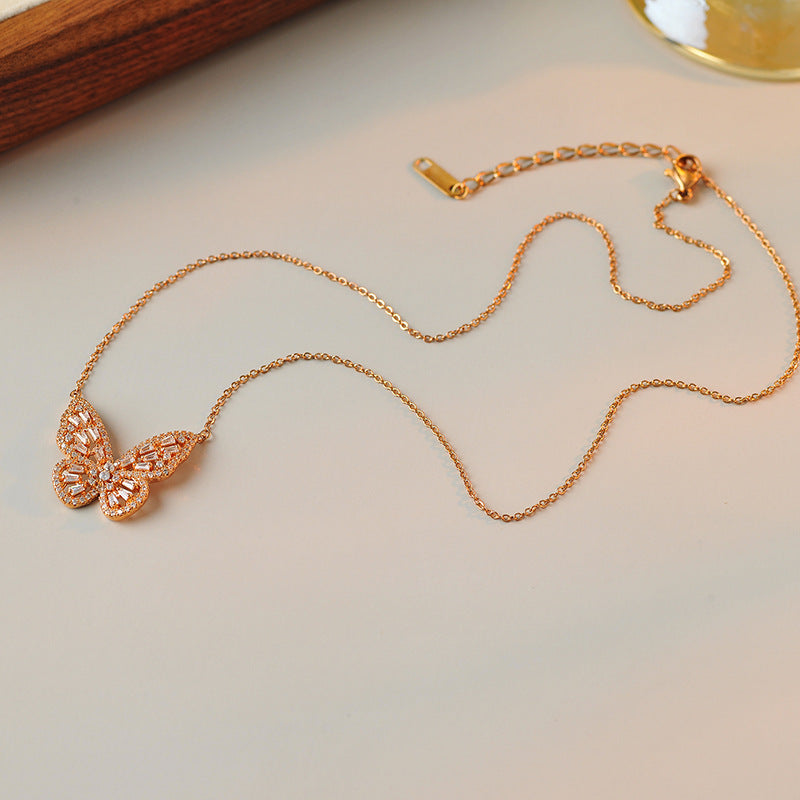 Butterfly Necklace New Style Elegant Versatile Light Luxury Collarbone Chain Rose Gold Sweater Chain Cross-Border Accessories