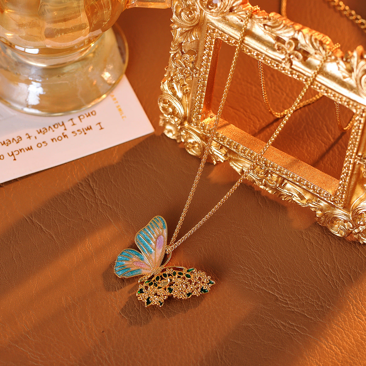 Real Gold Plated Light Luxury Osmanthus Half-Sided Butterfly Pendant New Chinese Style Dreamy Blossom Butterfly Necklace