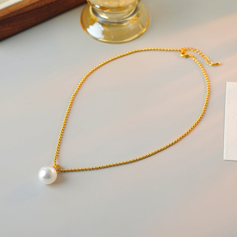 New Pearl Pendant Necklace Light Luxury Women's High-End Collarbone Chain Gold Simple Everyday Versatile Elegant Necklace