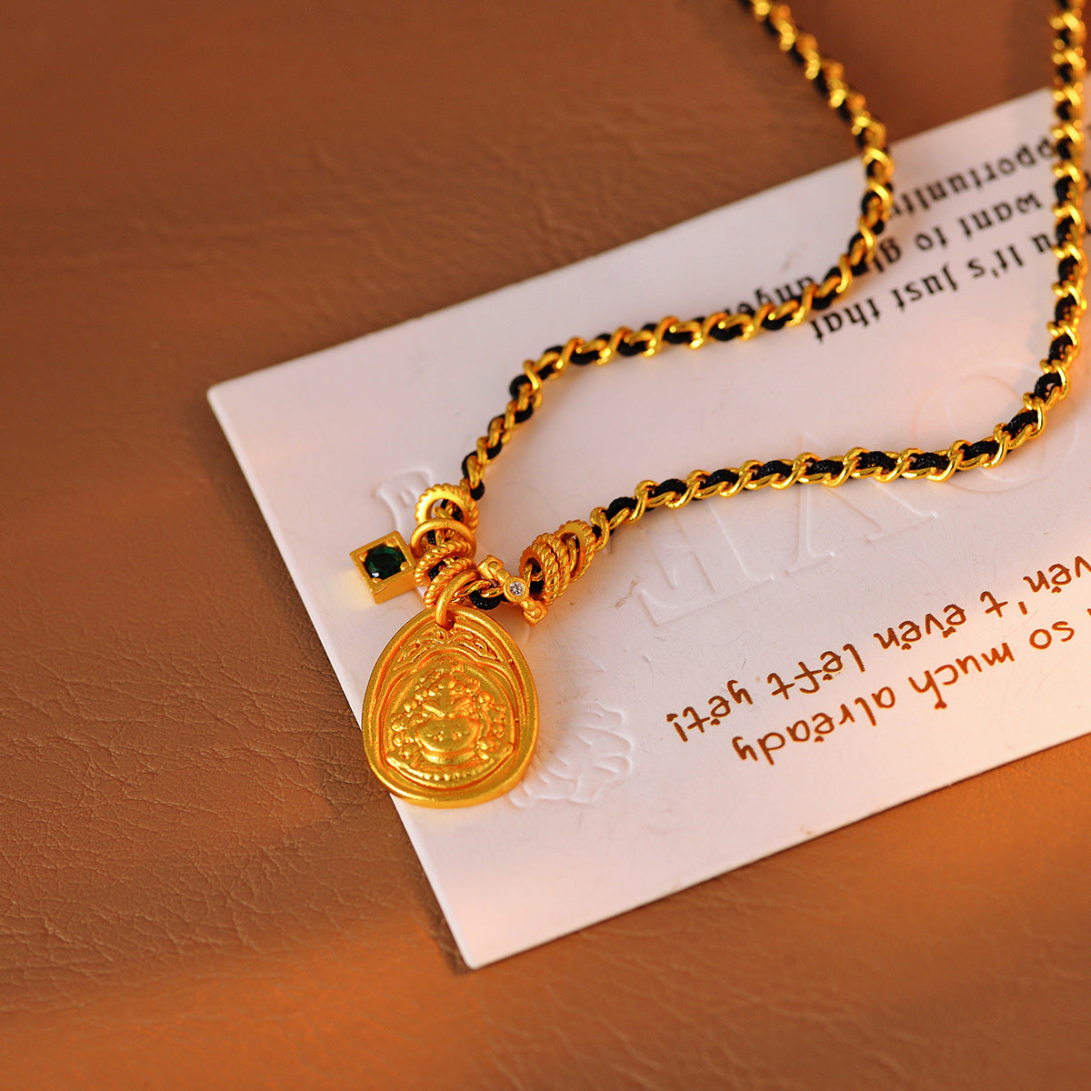 Necklace Yellow God of Wealth Coiled Necklace Xiaohongshu New Hot-Selling Light Luxury Niche High-End Exquisite Black Rope