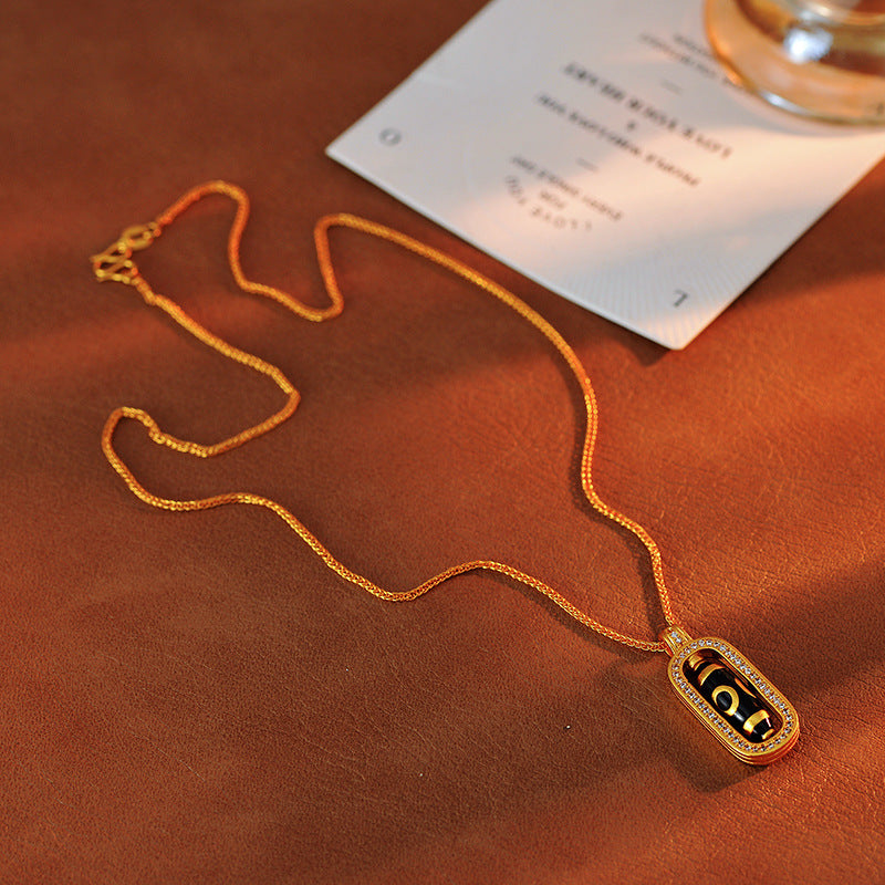 Gold Store Same Style Nine-Eyed Dzi Bead Gold Color Pendant Imitation Sand Gold Linlang Three-Eyed Dzi Bead Necklace Rotatable Pendant