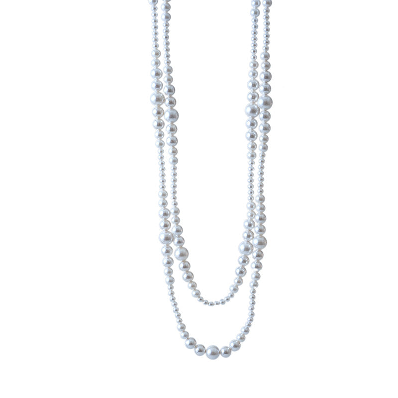 Imitation Shijia O-shaped Buckle Pearl Sweater Chain High Glossy Perfect Round Multi-layer Stacking High-end Vintage Long Elegant Necklace