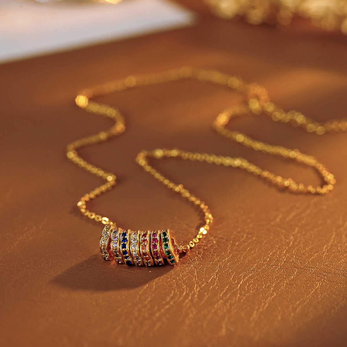 European and American Colorful Enamel Drop Glaze Multi-ring Fortune Bead Necklace for Women Summer Light Luxury High-end Dopamine Collarbone Choker