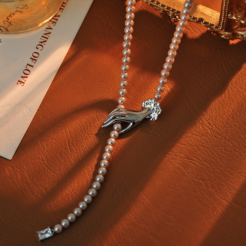 French Style Manta Rose Purple Pearl Necklace for Women, Light Luxury High-end Collarbone Chain, Starry Sky Choker, Autumn Winter New Style