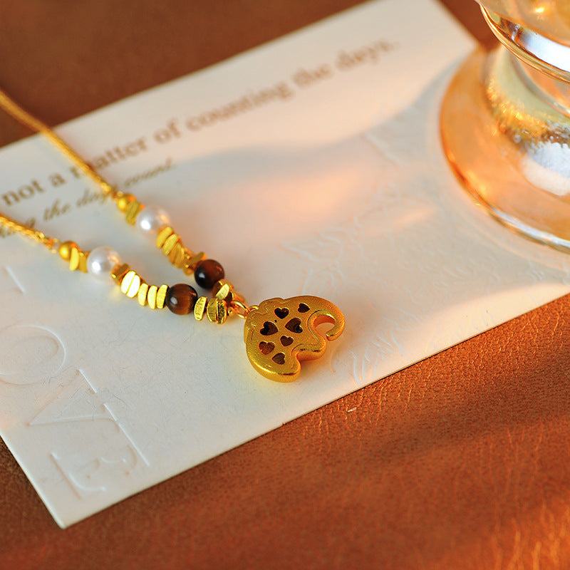 Original Sand Gold Little Elephant Beaded Decorative Necklace Light Luxury Niche High-end Sense Elegant Long High-grade Sweater Chain Accessories