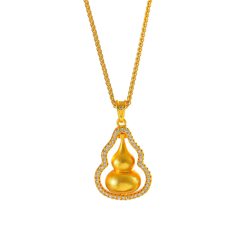 Live Streaming Hot Item Vintage Style Inlaid Diamond Gourd Pendant Fortune Gourd Necklace Copper Plated Personalized Exquisite High-end Necklace