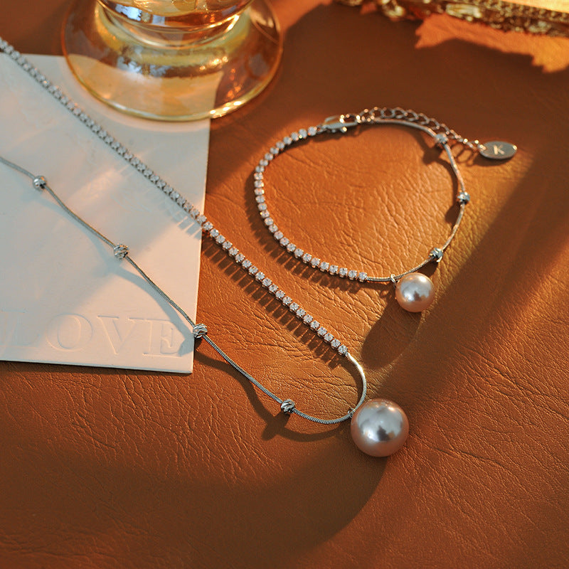Elegant High-End Korean Dongdaemun Zircon Necklace Pearl Necklace Summer Versatile Elegant Personality Fashion Collarbone Chain