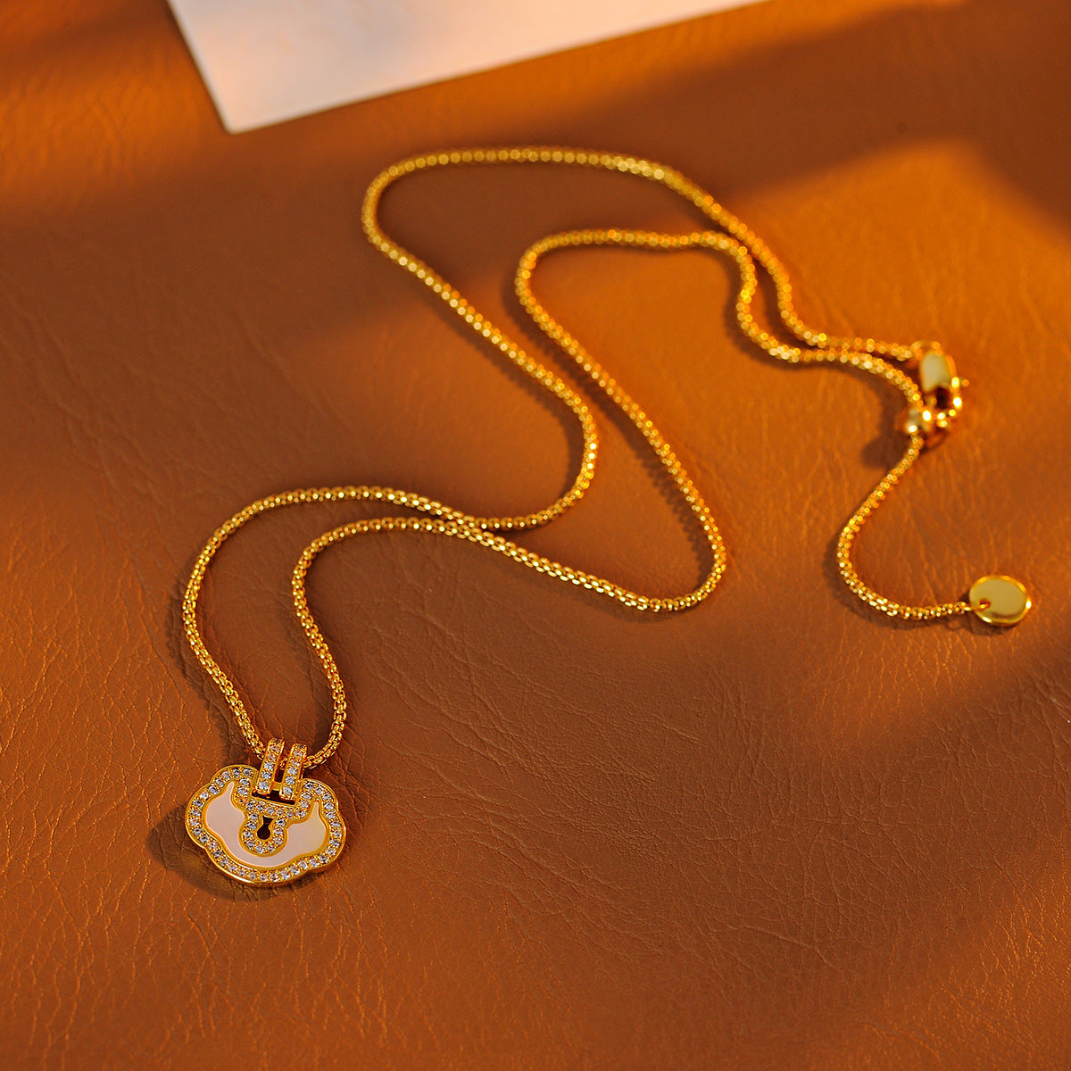 Golden Ruyi Peace Lock Necklace Micro Inlaid Natural Shell Exquisite National Style Fashion Collarbone Chain New Chinese Style Sweater Chain