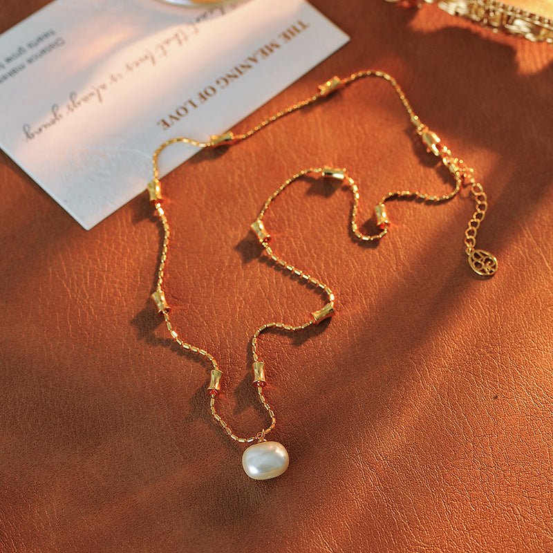 High Version Shijia Pearl Pendant Necklace Autumn Winter Women's High-end Clavicle Chain Light Luxury Niche Versatile Sweater Chain Jewelry