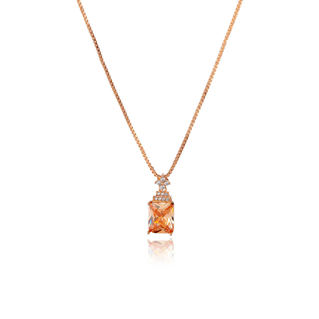 Light Luxury Perfume Bottle Necklace High Quality Sweet Sugar Cube Diamond Necklace Tea Color Crystal Necklace Female