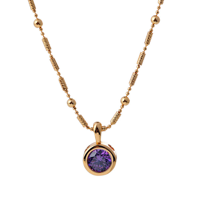 New <Romantic Star Language> European and American INS Style Fashion Trendy Inlaid Purple Zirconia Light Luxury Exquisite Collarbone Chain