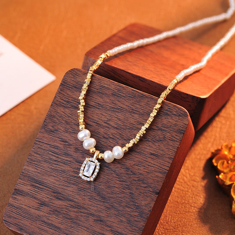 Summer High-End Niche Crystal Zircon Beaded Pendant Women's Collarbone Necklace Jewelry