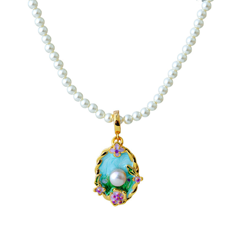 New Chinese Style Colorful Retro Oil Painting Style Natural Freshwater Pearl Earrings S925 Silver Needle Niche Fashion High-end Earrings