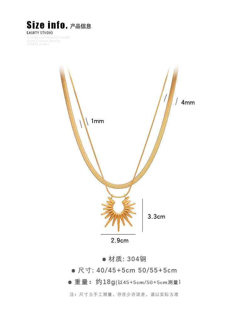 Titanium Steel Double Layer Stacked Collarbone Chain New Hot-Selling Sun God Light Luxury Niche High-End Spring Summer Women's Necklace